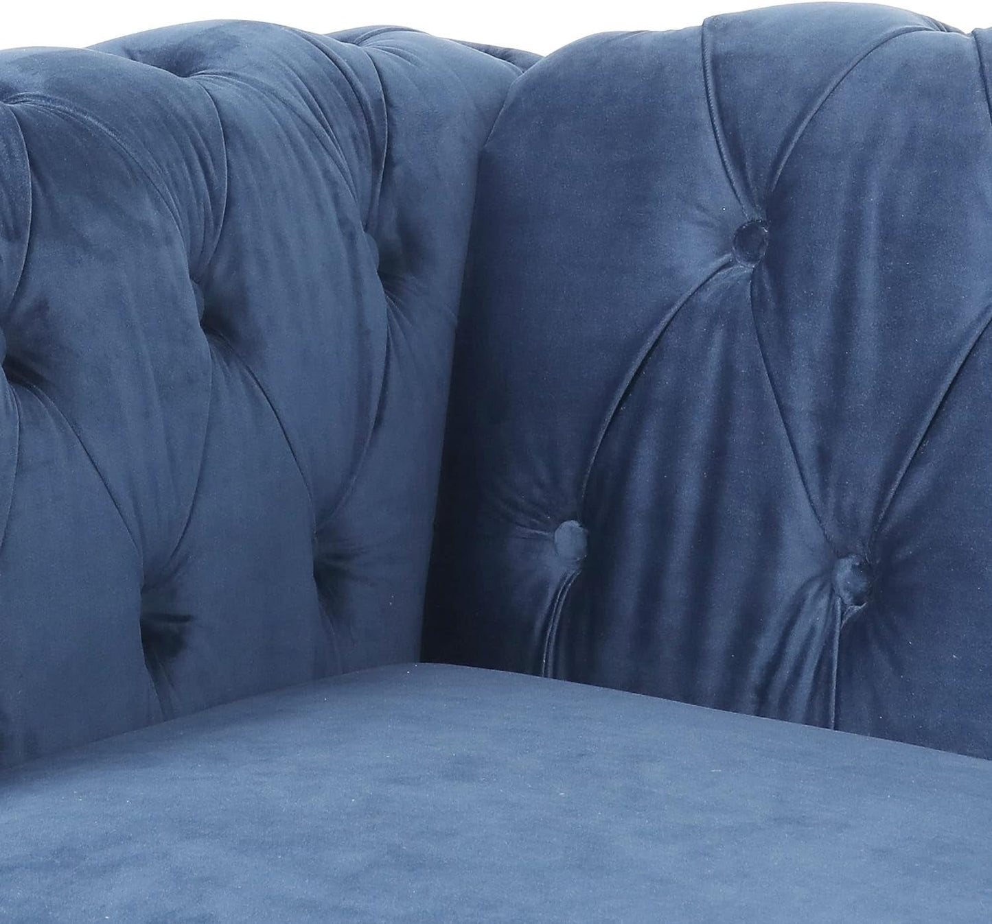 3 Pieces of Living Room Furniture Sofa Sets, Modern Velvet Chesterfield Sofa&Chesterfield Club Chair&Chesterfield Loveseat Sofas Set with Nailhead Trim Scroll Arms for Living Room(Blue)-4