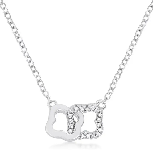 .21 Ct Rhodium Necklace with Floral Links - Necklaces