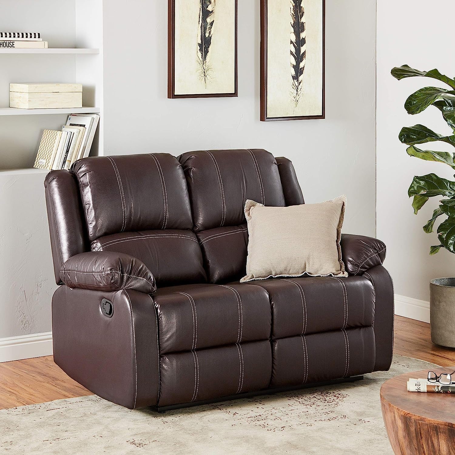 Brown Faux Leather Recliner Loveseat-0