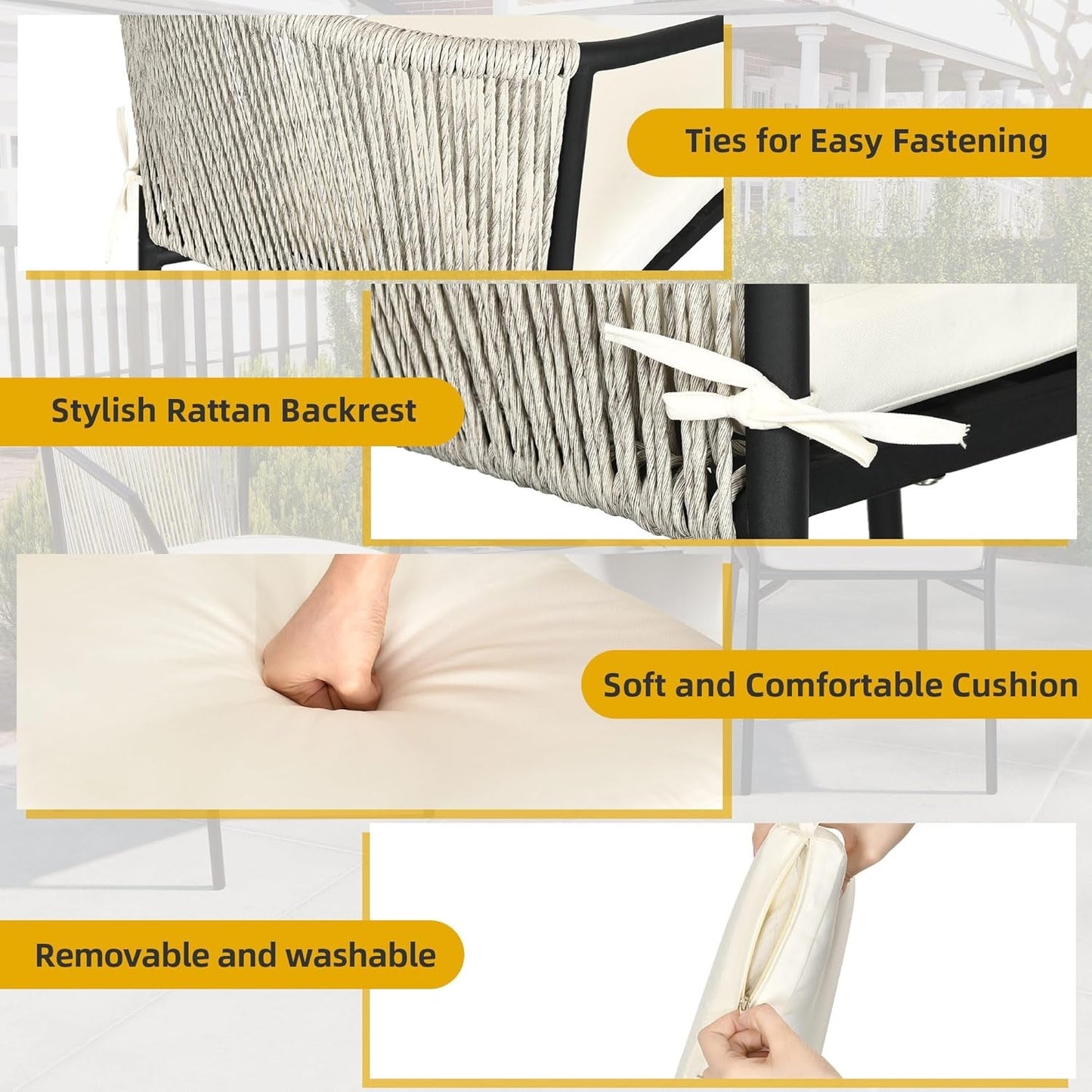 3 Pieces Patio Set Wicker Furniture Outdoor Table and Chairs Rattan Chair Conversation Sets with Cushions & Coffee Table for Porch Backyard Poolside Garden, Gray-2