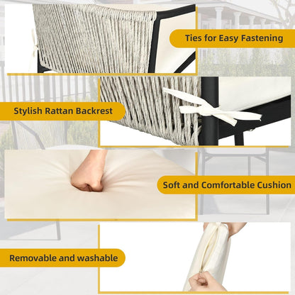 3 Pieces Patio Set Wicker Furniture Outdoor Table and Chairs Rattan Chair Conversation Sets with Cushions & Coffee Table for Porch Backyard Poolside Garden, Gray-2