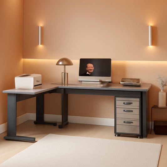 83" Gray Farmhouse L Desk File Cabinet-0