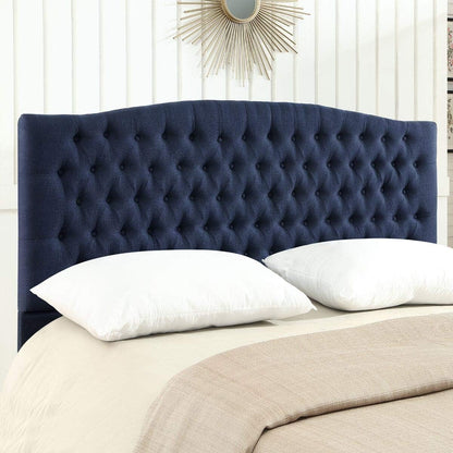 Navy Blue Linen Tufted King Headboard with Comfort-0