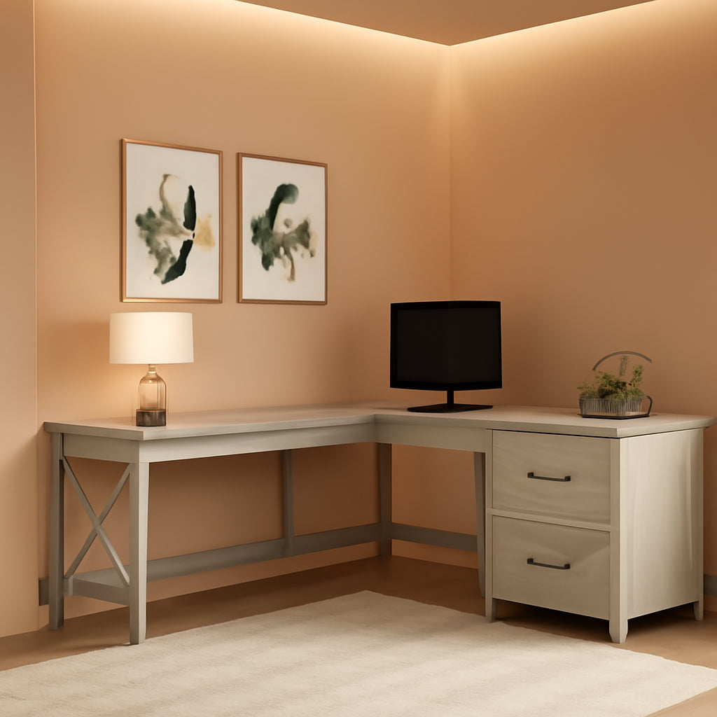 Key West L Shaped Desk with Mobile File Cabinet-0