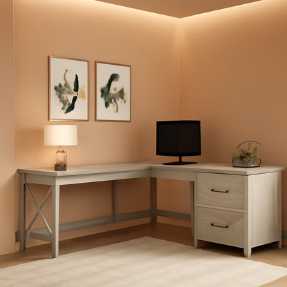 Key West L Shaped Desk with Mobile File Cabinet-0