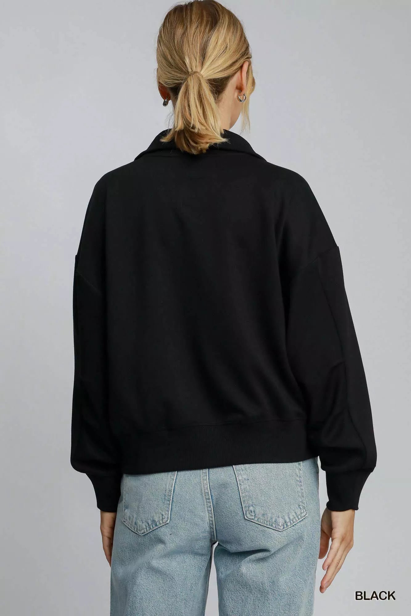 Umgee Half Zip Drop Shoulder Sweatshirt