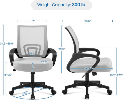 2Pcs Ergonomic Desk Chair Mesh Computer Chair with Lumbar Support Armrest Executive Rolling Swivel Adjustable Mid Back Task Chair for Women Adults, Grey-2