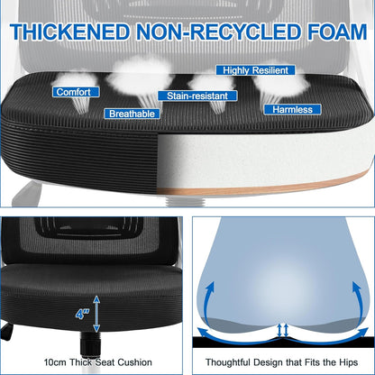 Ergonomic Mesh Office Chair, High Back Desk Chair with with Flip-Up Armrests, Adjustable Padded Headrest Computer Chair with Lumbar Support for Home Oiffce Game Room, White/Black-4