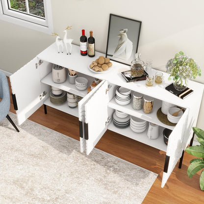 White Fluted Sideboard Buffet Cabinet With Storage-3