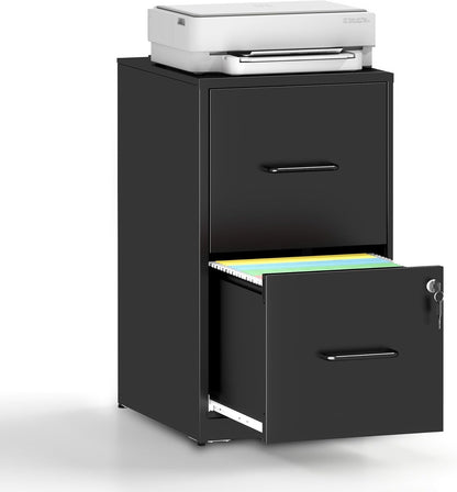 2 Drawer File Cabinet with Lock, Vertical Filing Cabinet for Home Office, Heavy Duty Storage Cabinet for Letter Size, Assembly Required(Black)-0