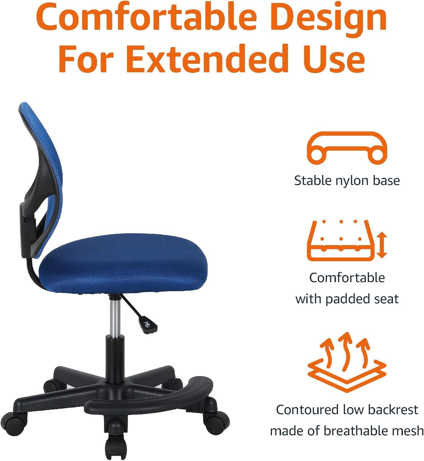 Kids Adjustable Mesh Low-Back Swivel Study Desk Chair with Footrest, Blue-4