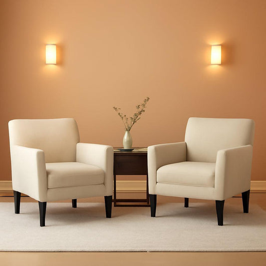 Accent Chair Set Of 2 OatmealTextured UpholsteredFabric-0