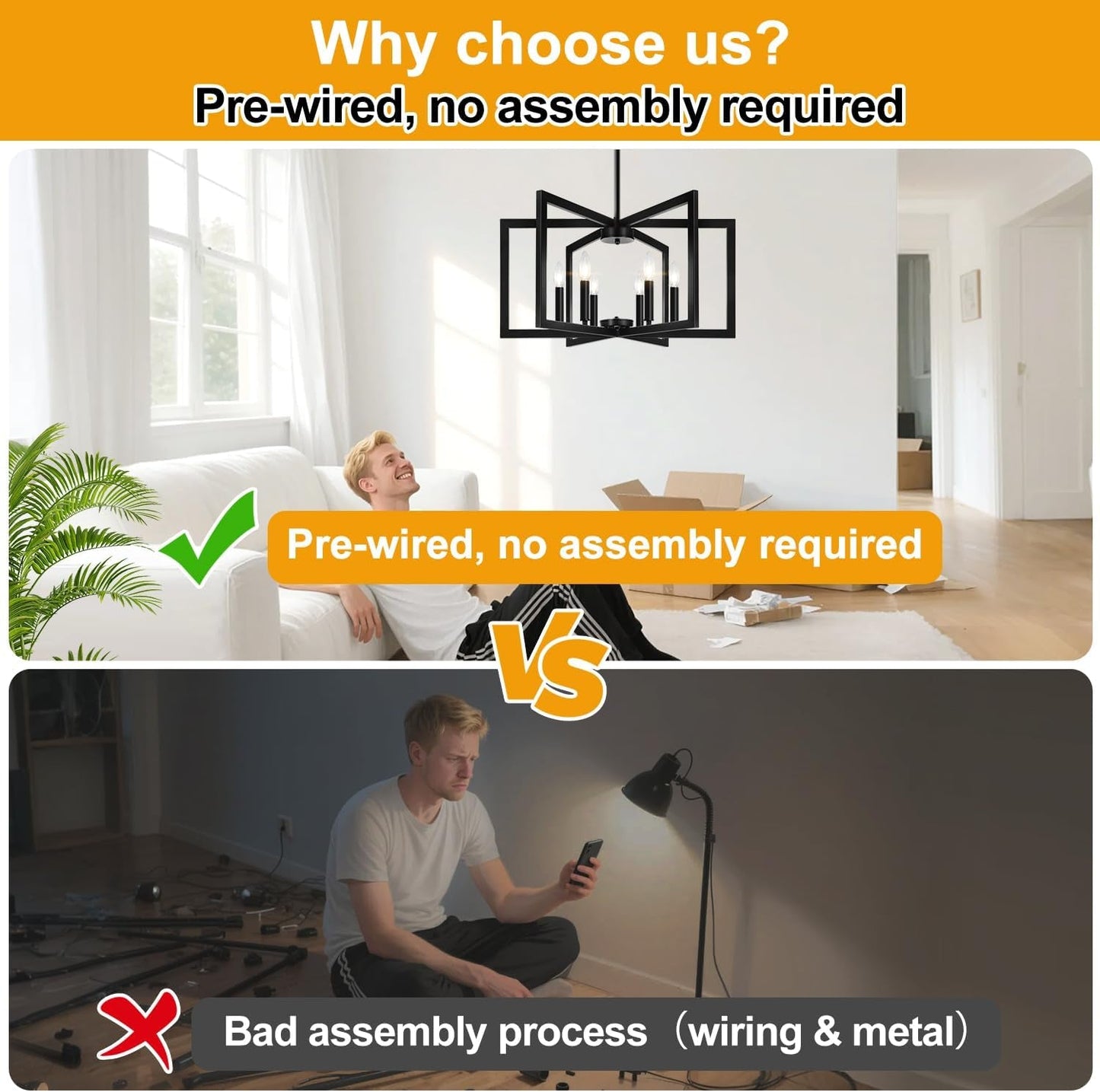 Modern Black 6 Light Chandelier 25 Inch Dining Room-2