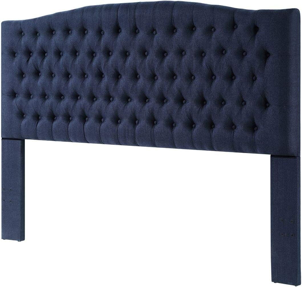 Navy Blue Linen Tufted King Headboard with Comfort-3