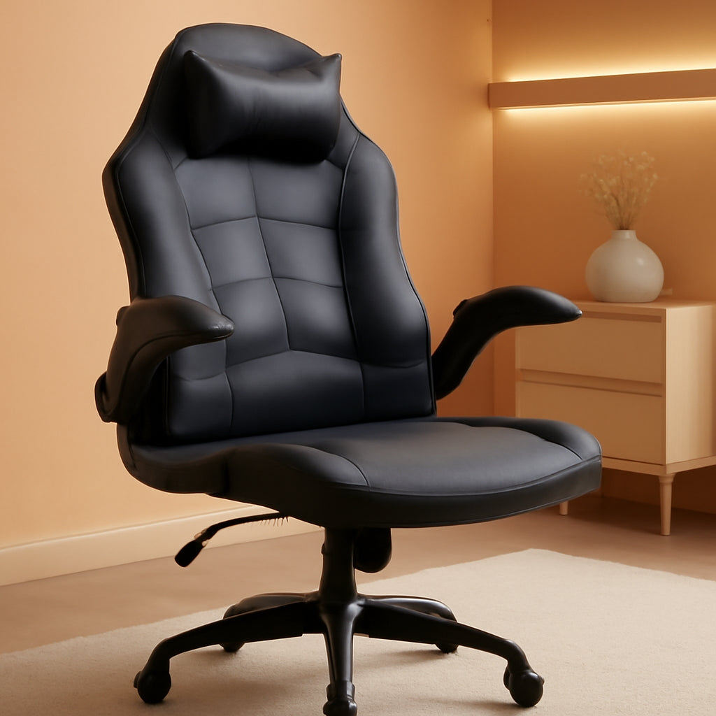 PC Gaming Chair Ergonomic Office Chair Desk Chair with Lumbar Support Flip up Arms Headrest PU Leather Executive High Back Computer Chair for Adults Women Men (Grey)-0