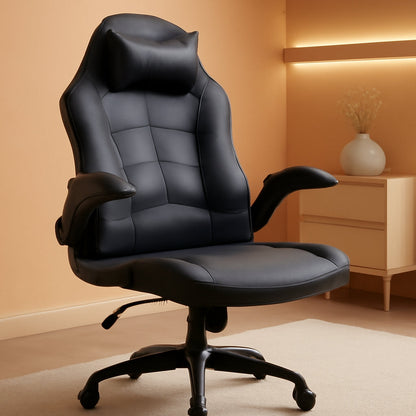 PC Gaming Chair Ergonomic Office Chair Desk Chair with Lumbar Support Flip up Arms Headrest PU Leather Executive High Back Computer Chair for Adults Women Men (Grey)-0