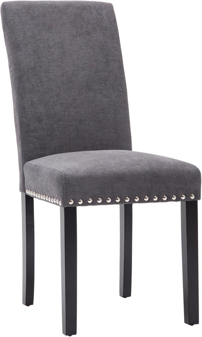 Dining Chair Upholstered Fabric Dining Chairs with Copper Nails,Set of 2,Grey-3