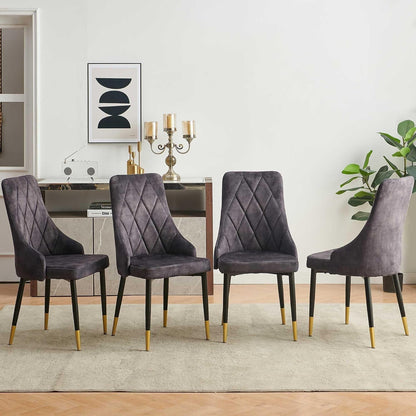 Upholstered Velvet Dining Chair Set of 4, Smoky Gray Armless Side Chair with Metal Legs for Home Kitchen-4