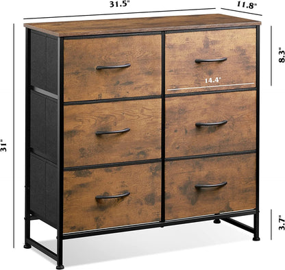 Fabric Double Dresser with 6 Drawers, Rustic Brown-2