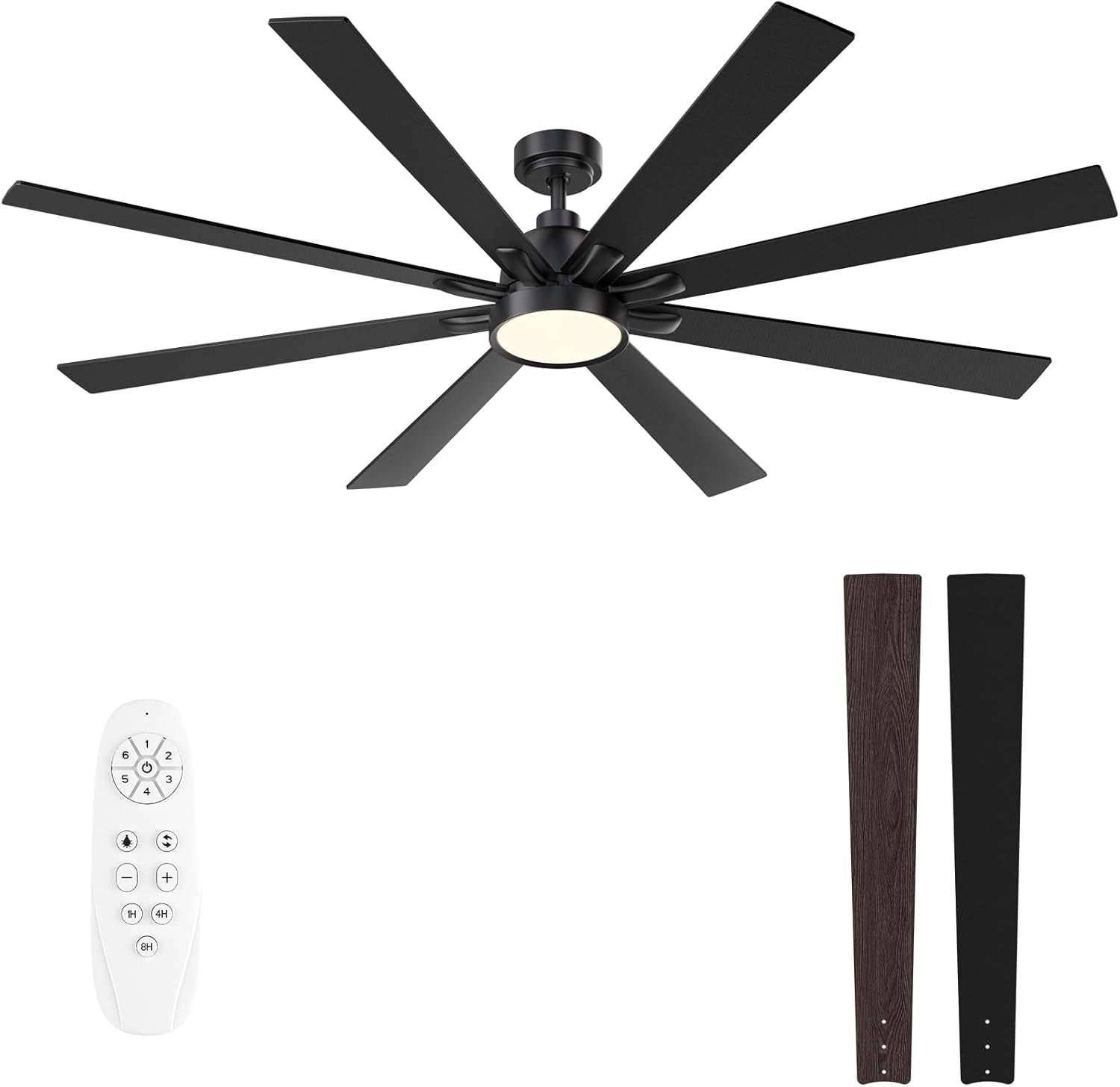 62 Inch Large Ceiling Fans with Lights and Remote - Wood/Matte Black Ceiling Fan, Quiet DC Motor, 3 CCT, Modern Dimmable LED Lighting & Large Ceiling Fans for Living Room Patio, Indoor/Outdoor-0