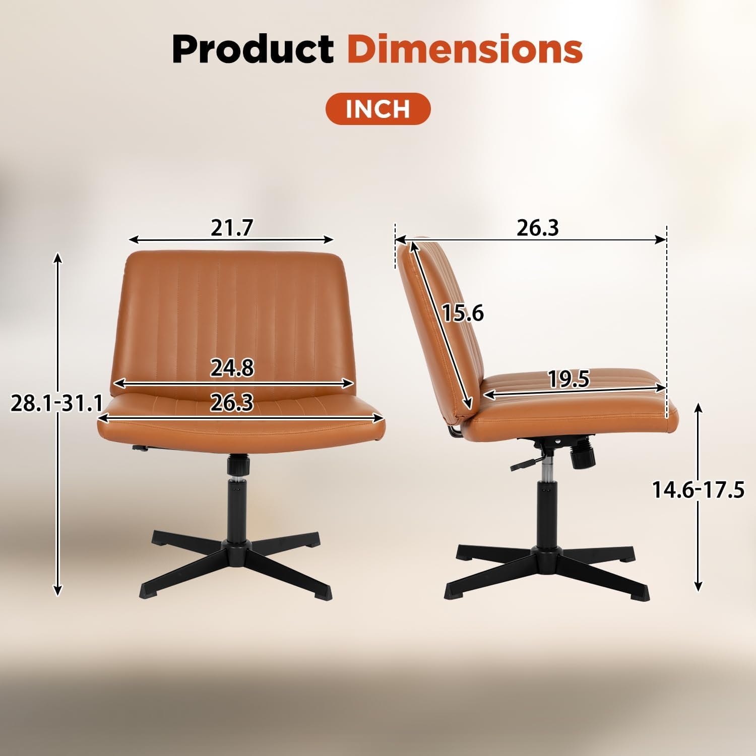 Criss Cross Chair,Armless Cross Legged Office Chair,Wide Comfty Desk Chair with No Wheels Modern Height Adjustable,Swivel Fabric Vanity Chair Computer Task Chair (Pack of 1, Brown)-2