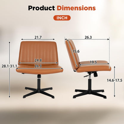 Criss Cross Chair,Armless Cross Legged Office Chair,Wide Comfty Desk Chair with No Wheels Modern Height Adjustable,Swivel Fabric Vanity Chair Computer Task Chair (Pack of 1, Brown)-2