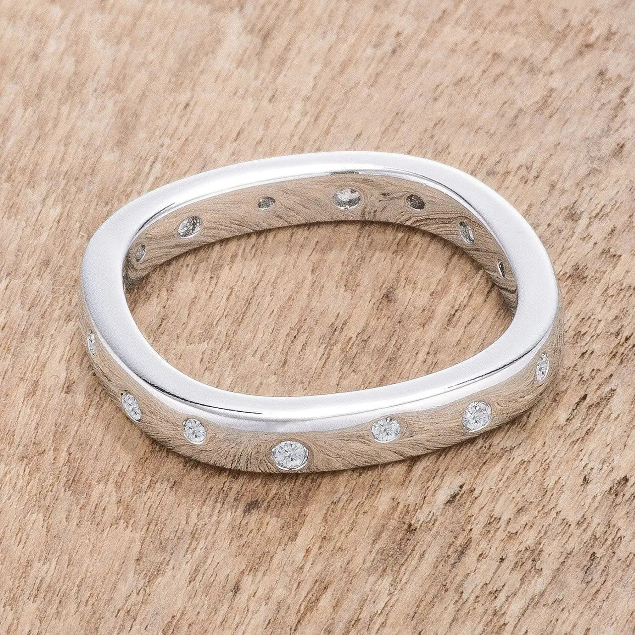 .23Ct Rhodium Plated Cz Speckled Square Shaped Stackable Band - Rings