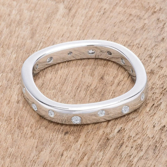 .23Ct Rhodium Plated Cz Speckled Square Shaped Stackable Band - Rings