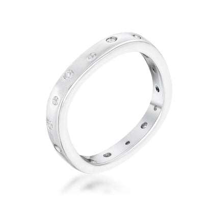 .23Ct Rhodium Plated Cz Speckled Square Shaped Stackable Band - Rings