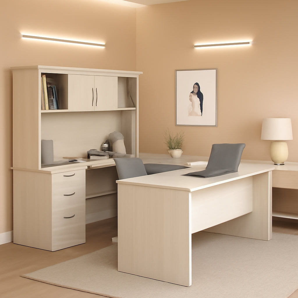 White Chocolate U/L Shaped Executive Office Desk-0