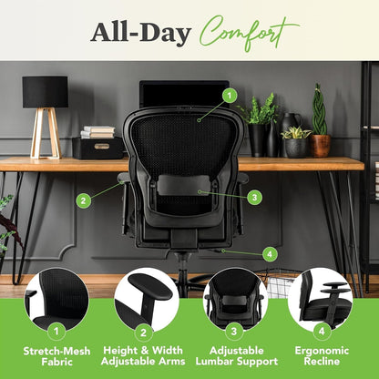Wave Big and Tall Office Chair 450Lbs - Breathable Stretch Mesh Back & Seat Extra Wide Desk Chair - plus Size Executive Office Chair Ergonomic Heavy Duty Tilt Recline, Oversized Wide Office Chair-3