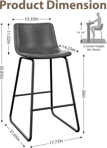 Bar Stools Set of 3, 26 Inches Counter Height Bar Stools with Back, Modern Faux Leather Barstools with Metal Legs and Footrest, Bar Chairs for Kitchens Island (Gray)-1