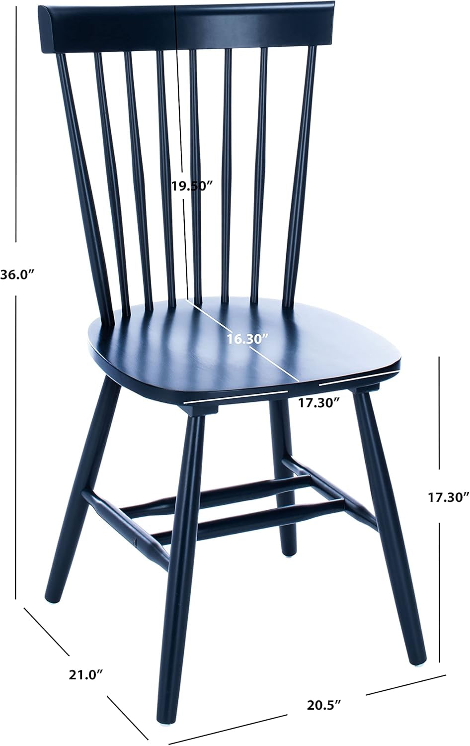 Home Collection Parker Farmhouse Navy Blue Windsor Spindle Solid Wood Dining Chair Set of 2-1