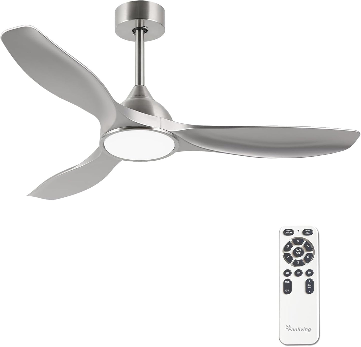 52 Inch Quiet DC Motor 6 Speed High CFM Modern Ceiling Fan with Lights Remote Control, 3 Blade Indoor Silver Ceiling Fan for Bedroom, Office, Living Room-1