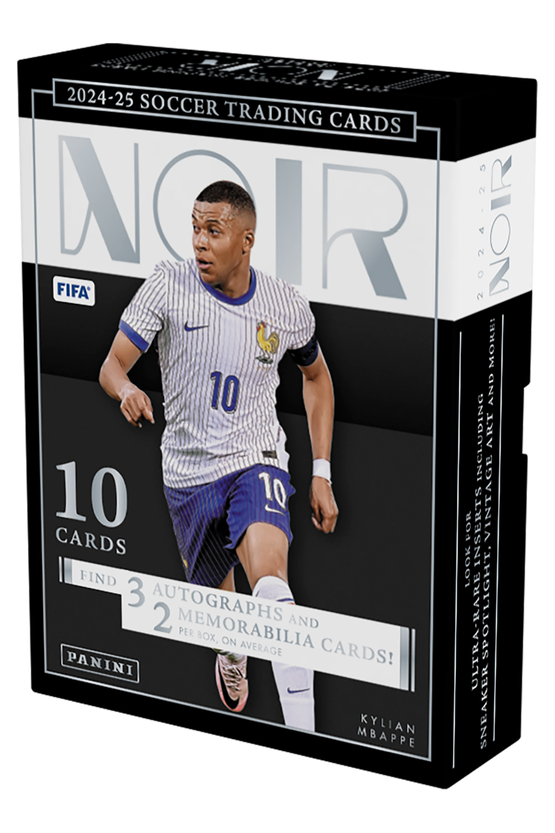 2024/25 Panini Noir Soccer Hobby Box

Panini Noir Soccer Base and Inserts

Noir Sneaker Spotlight Soccer Card

Panini Noir Soccer Autograph and Memorabilia Cards

2024/25 Noir Soccer Box Contents
