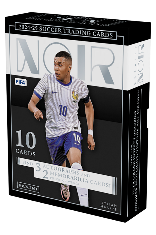 2024/25 Panini Noir Soccer Hobby Box

Panini Noir Soccer Base and Inserts

Noir Sneaker Spotlight Soccer Card

Panini Noir Soccer Autograph and Memorabilia Cards

2024/25 Noir Soccer Box Contents
