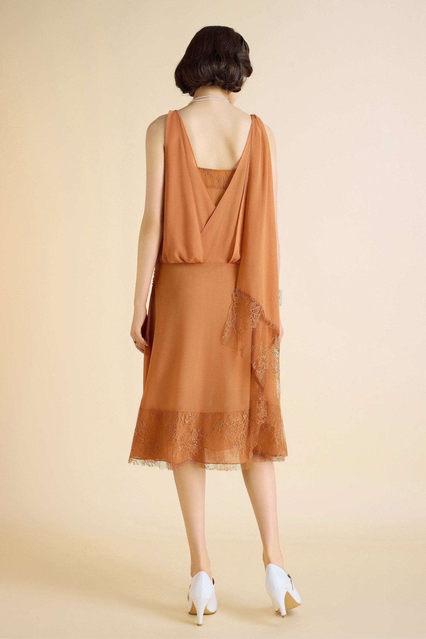 Classic Chiffon Lace Day Dress, Navy or Burnt Orange, Sizes 6, 8, 10