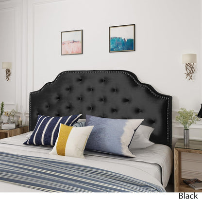 Contemporary Black Velvet Headboard with Button Tufted Design-2