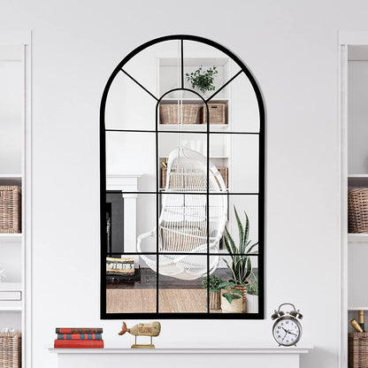 Wall Mirror Window Decorative Mirrors Arched Farmhouse for Living Room Bedroom Entryway Bathroom Vanity (Black,41.3”X 24” X1”)-0