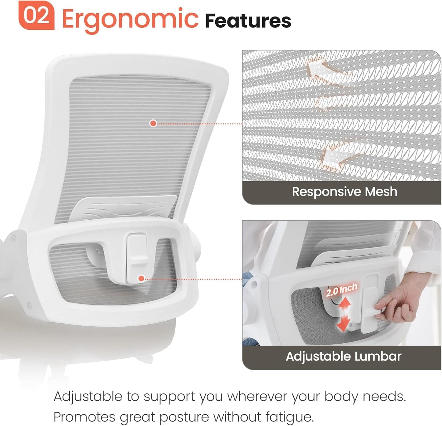 High Back Mesh Chair Adjustable Height and Ergonomic Design Home Office Computer Desk Chair Executive Lumbar Support Padded Flip-Up Armrest Swivel Chair (Beige)-3