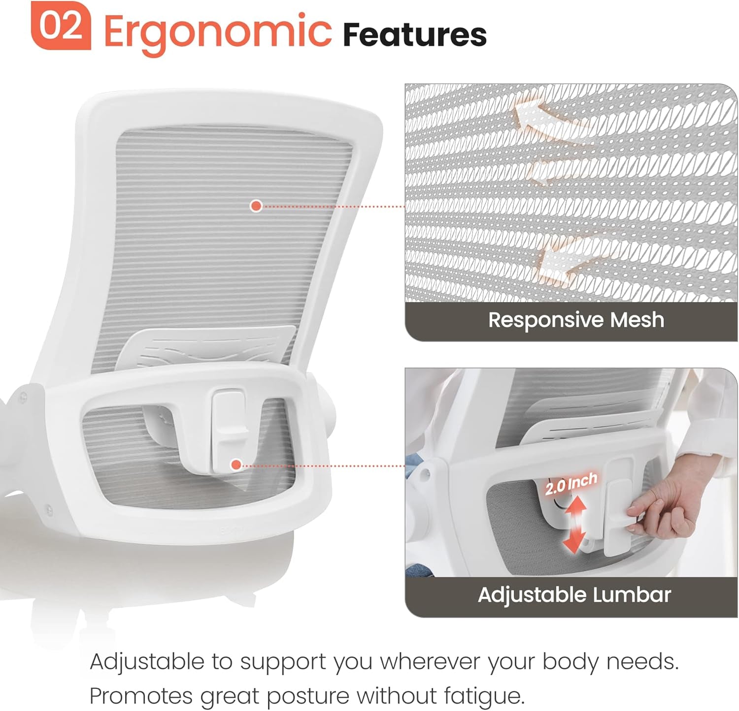 High Back Mesh Chair Adjustable Height and Ergonomic Design Home Office Computer Desk Chair Executive Lumbar Support Padded Flip-Up Armrest Swivel Chair (Beige)-3