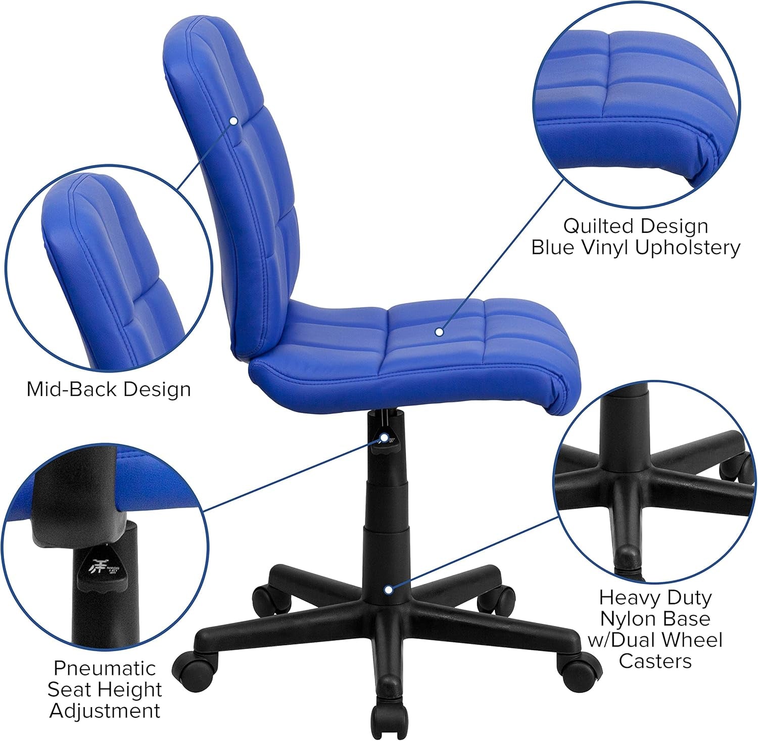 Clayton Mid-Back Blue Quilted Vinyl Swivel Task Office Chair-4