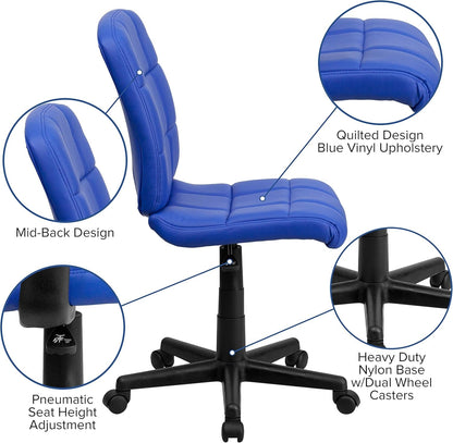 Clayton Mid-Back Blue Quilted Vinyl Swivel Task Office Chair-4