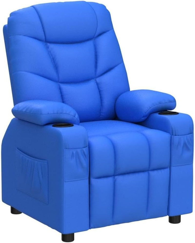 Kids Recliner Chair with Cup Holder, Adjustable Leather Lounge Chair W/Footrest & Side Pockets for Children Boys Girls Room, Ergonomic Toddler Furniture Sofa, Kids Recliner (Blue)-4