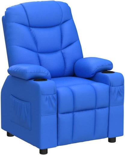 Kids Recliner Chair with Cup Holder, Adjustable Leather Lounge Chair W/Footrest & Side Pockets for Children Boys Girls Room, Ergonomic Toddler Furniture Sofa, Kids Recliner (Blue)-4