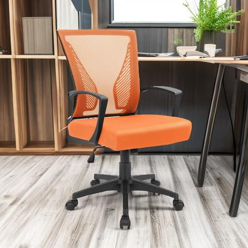Office Chair Mid Back Swivel Lumbar Support Desk Chair, Computer Ergonomic Mesh Chair with Armrest (Orange)-1