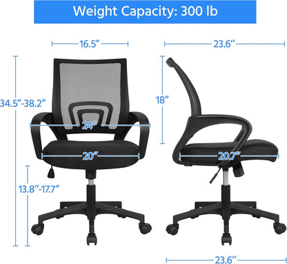 Office Chair Ergonomic Computer Chair Mid Back Adjustable Desk Chair with Lumbar Support Armrest, Swivel Rolling Mesh Task Gaming Chair for Home Office Work Study, Black-2