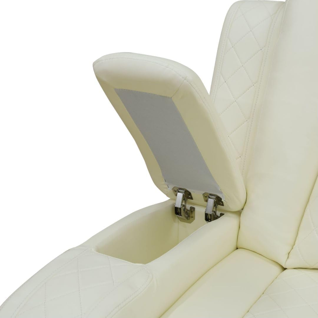 White Power Recliner Sofa LED, Wireless Charge, Table-3