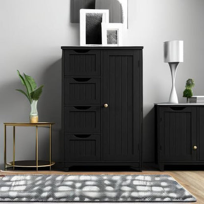 Wooden Bathroom Floor/Side Storage Organizer Cabinet with 4 Drawers and 1 Cupboard, Freestanding Entryway Storage Unit Console Table for Home Decor-4