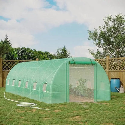 26.2 ft x 9.7 ft Outdoor Walk-in Greenhouse with Green PE Cover and Steel Frame - Greenhouse